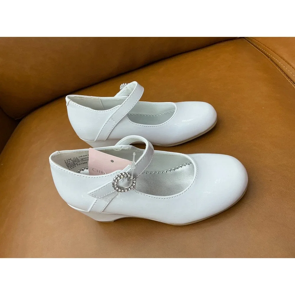 Christie & Jill Mary Jane Girls Size 11 White NEW Rhinestone Wedge CJ Heart
